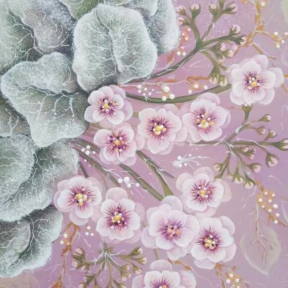 Set of 3 Incredibly Detailed Hand Painted Rococo Style Flowers on Embossed Metal - Picture 6 of 10